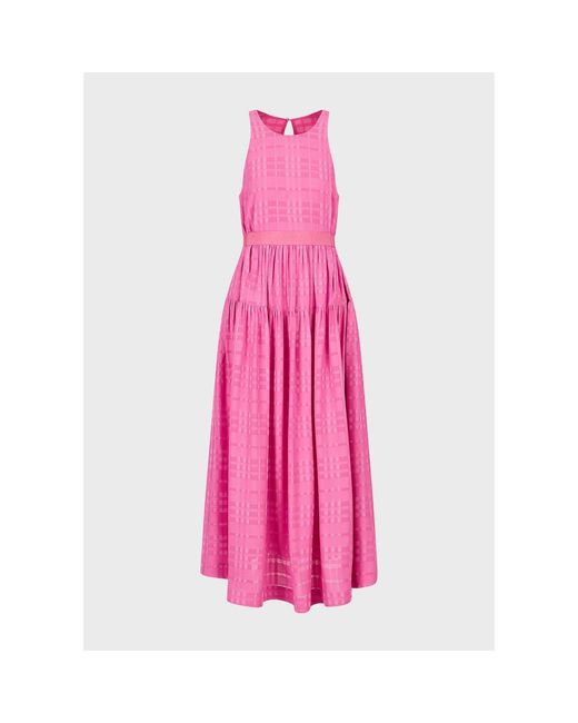 Emporio Armani Pink Sleeveless Checked Midi Dress