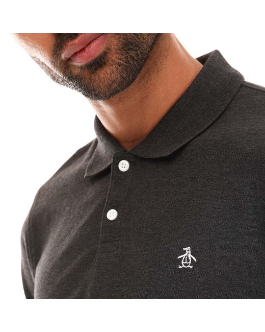 Original Penguin Black Logo Long Sleeve Polo Shirt for men
