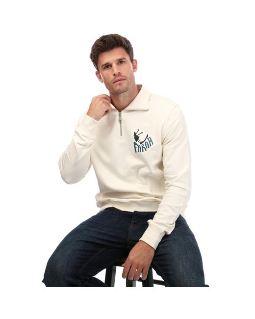 Farah White Hoffman 1/4 Zip Sweat for men