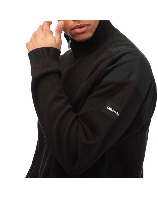 Calvin Klein Black Cotton-blend Quarter-zip Sweatshirt for men