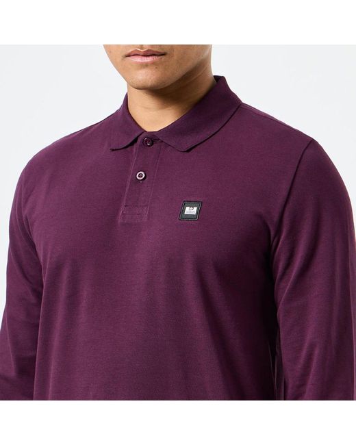 Weekend Offender Purple Dice Badge Long Sleeve Polo Shirt for men