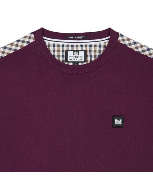 Weekend Offender Purple Diaz Check Detail T-Shirt for men