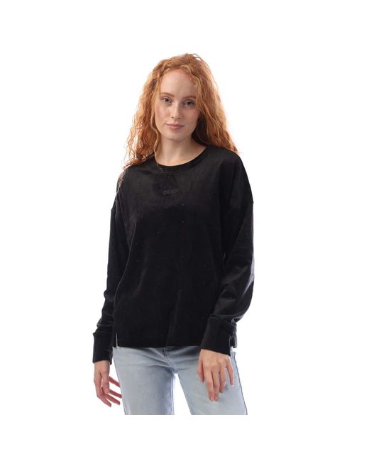 DKNY Black All Over Rhinestone Crewneck Sweatshirt