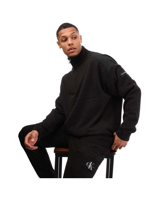 Calvin Klein Black Cotton-blend Quarter-zip Sweatshirt for men
