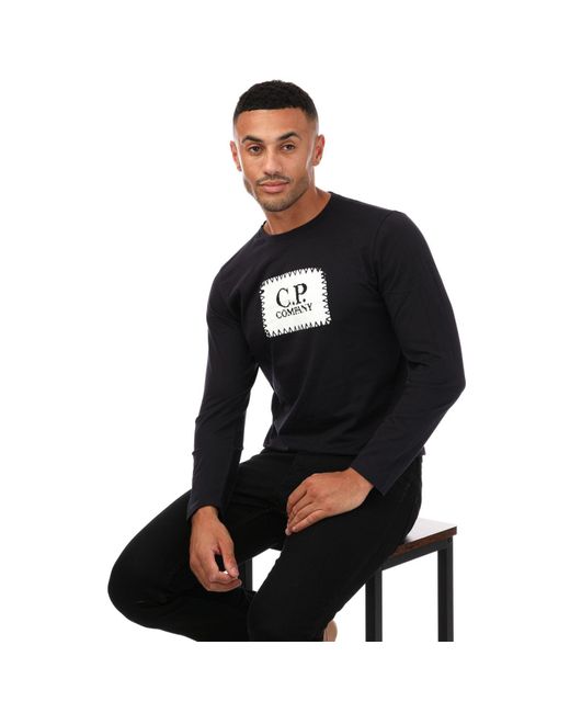C P Company Black Long Sleeve Large Logo T-shirt for men