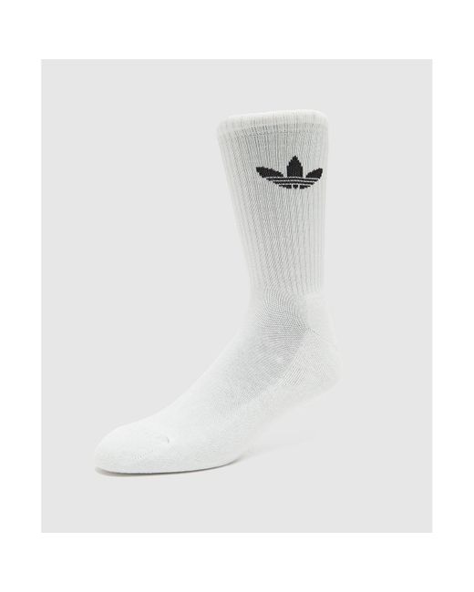 Adidas Originals White Cushioned Trefoil Mid-cut Crew Socks 3-pack for men