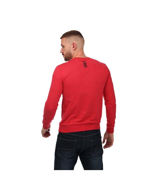 EA7 Red Small Logo Crew Neck Sweatshirt for men