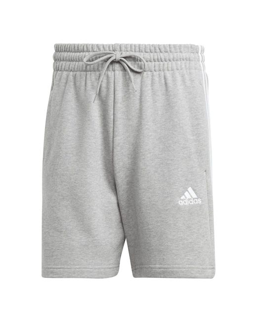 Adidas Gray Essentials French Terry 3-Stripes Shorts for men