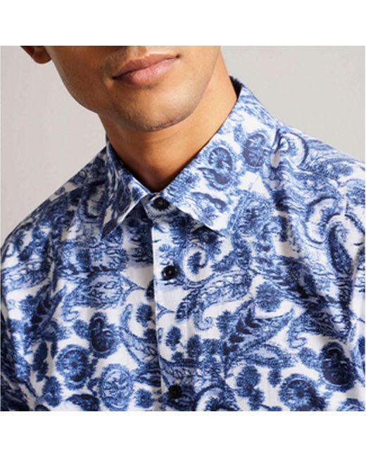 Ted Baker Blue Uldale Long Sleeve Paisley Shirt for men