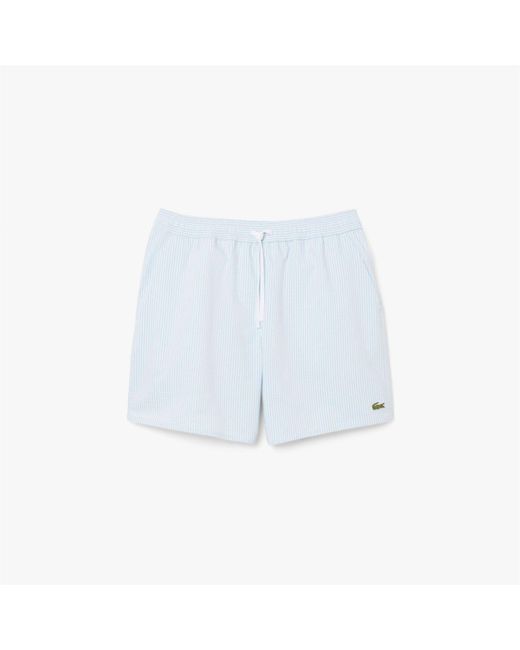 Lacoste Blue Mid-Length Striped Textured Swim Trunks for men