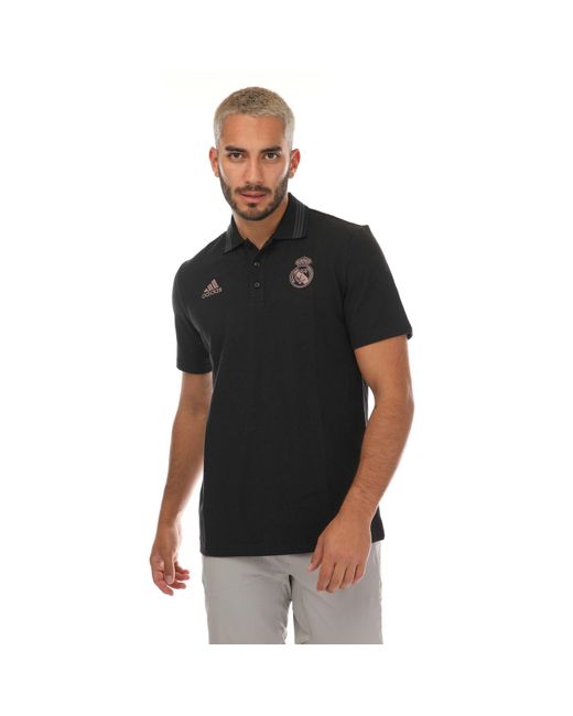 Adidas Black Real Madrid 3 Stripes Polo Shirt for men