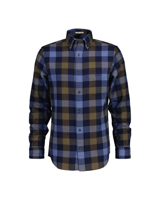 Gant Blue Regular Fit Herringbone Flannel Checked Shirt for men