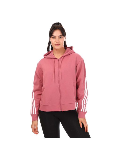 Adidas Pink Future Icons 3 Stripes Full Zip Hoodie