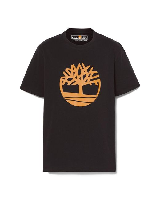 Timberland Black Northwood Tree Logo Cotton Short Sleeve T-Shirt for men