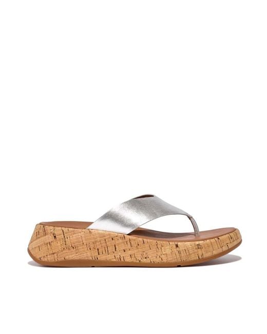 Fitflop White F-mode Leather Flatform Toe-post Sandals