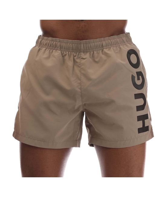 HUGO Natural Abas Logo Print Swim Shorts for men