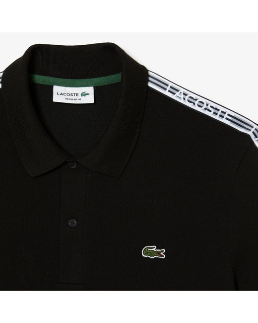 Lacoste Black Short Sleeve Tape Pique Polo Shirt for men
