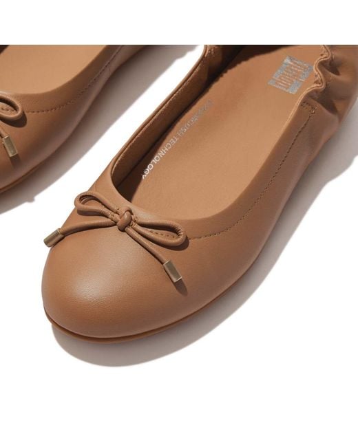 Fitflop Brown Allegro Bow Leather Ballerina Pumps