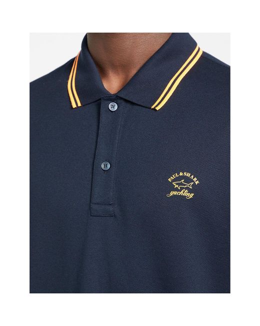 Paul & Shark Blue Pique Cotton Fluo Logo Polo Shirt for men