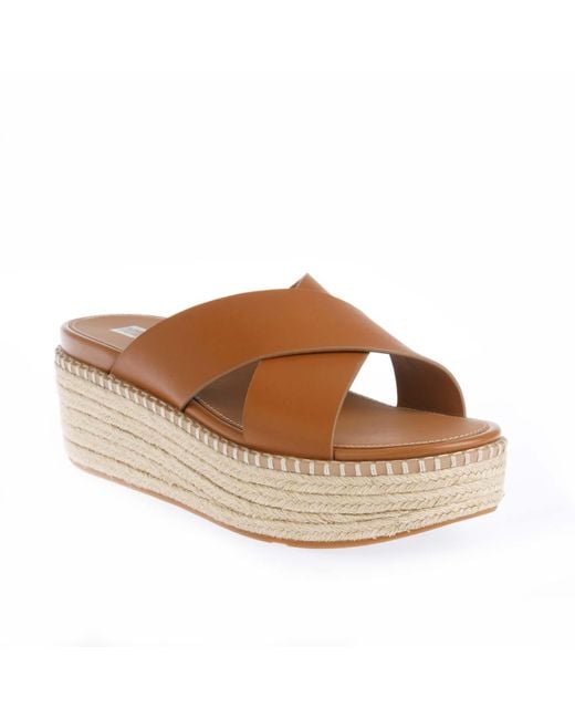 Fitflop Brown Eloise Espadrille Wedge Cross Slide Sandals