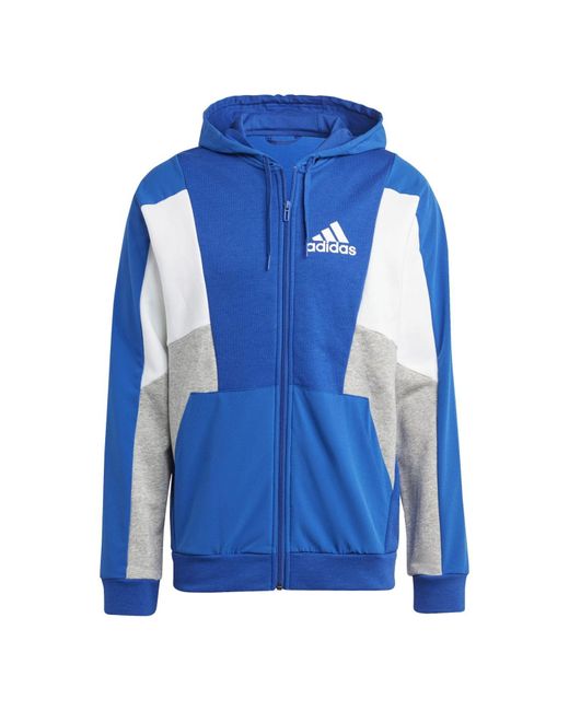 Adidas Blue Essentials Colorblock Full-zip Hoodie for men
