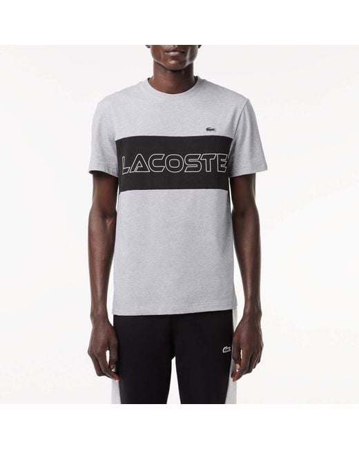 Lacoste Gray Regular Fit Colourblock Print T-Shirt for men