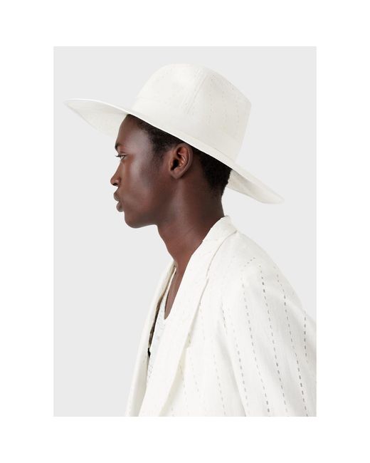 Emporio Armani White Straw Hat for men