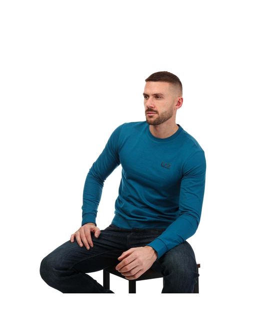 EA7 Blue Small Logo Crew Neck Sweatshirt for men