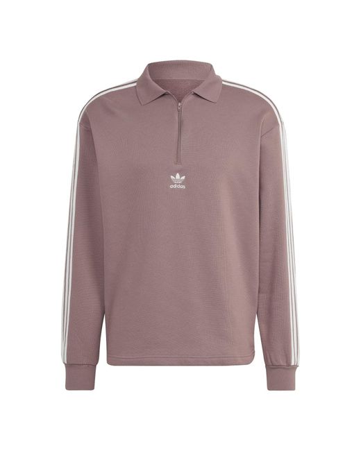 Adidas Originals Purple 3-stripes Long Sleeve Polo Sweater for men