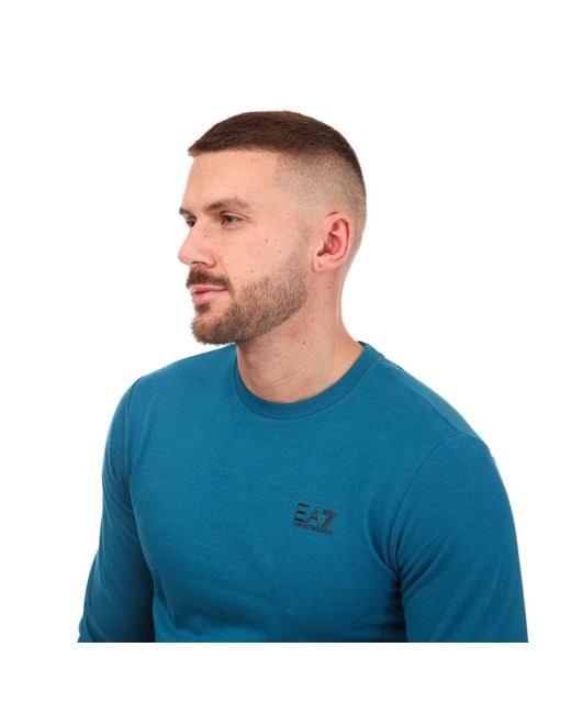 EA7 Blue Small Logo Crew Neck Sweatshirt for men