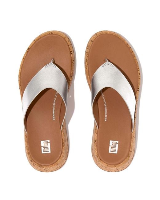 Fitflop White F-mode Leather Flatform Toe-post Sandals