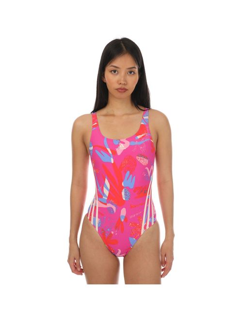 Adidas Pink Floral 3-stripes Swimsuit