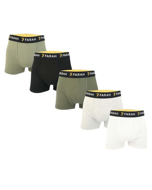 Farah Green Renzo 5 Pack Boxer Shorts for men