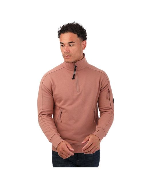 C P Company Gray Diagonal Raised Fleece Zipped Sweatshirt for men
