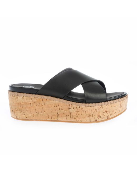 Fitflop Blue Eloise Leather Wedge Cross Slide Sandals
