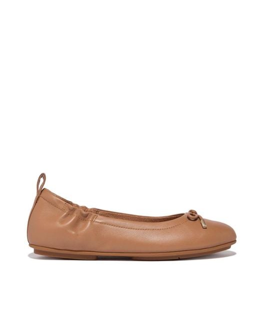 Fitflop Brown Allegro Bow Leather Ballerina Pumps
