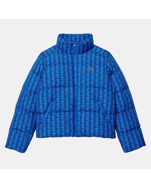Lacoste Blue Hooded Monogram Print Puffer Jacket