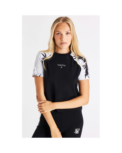 SIKSILK Floral Panel T shirt in Black Lyst UK