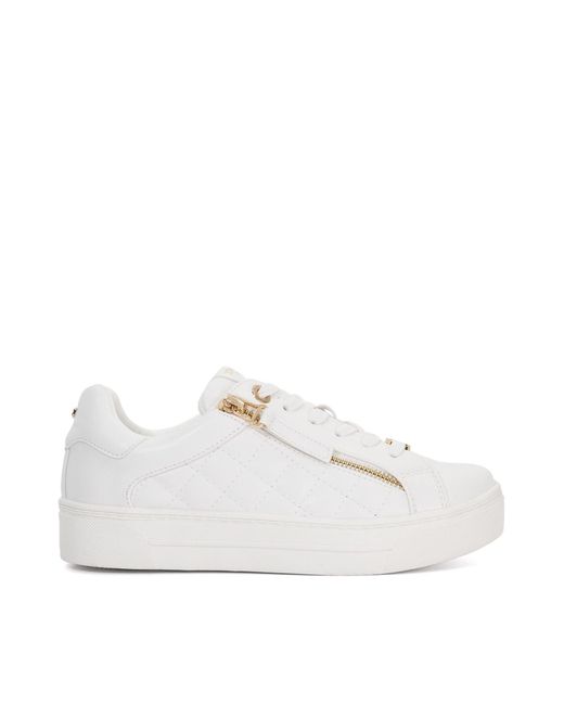 Dune White Eisel Quilted Flatform Lace Up Trainers