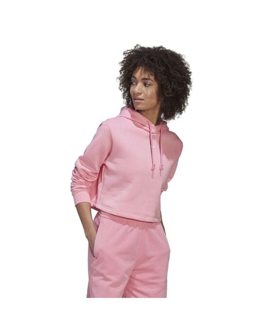 Adidas Originals Pink Adicolor Essentials Crop Fleece Hoody