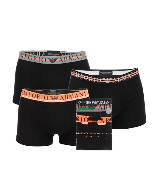 Armani Black 3 Pack Mixed Waistband Boxer Trunks for men