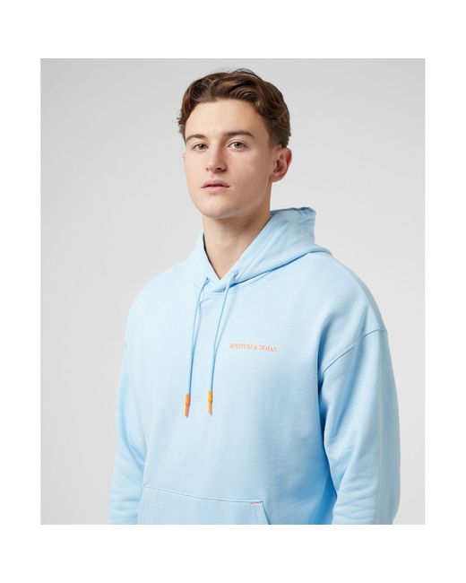 Scotch & Soda Blue Text Logo Pullover Hoodie for men