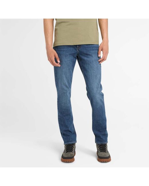 Timberland Blue Sandown Stretch 5 Pocket Slim-Fit Jeans for men