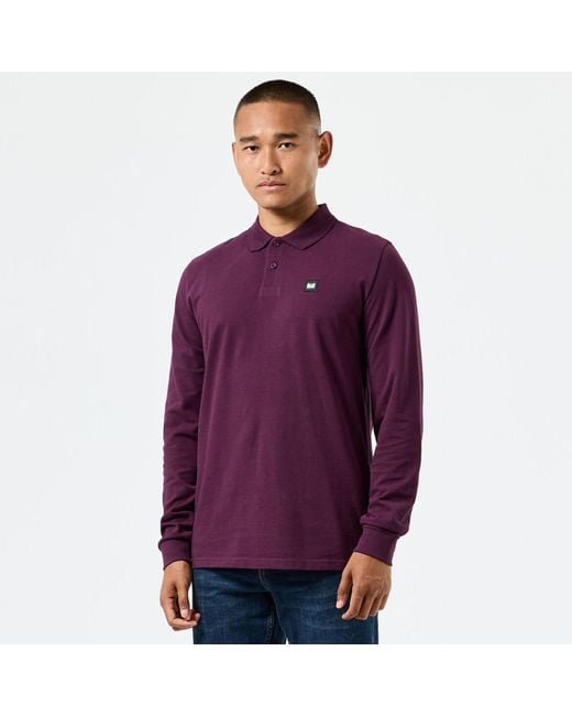 Weekend Offender Purple Dice Badge Long Sleeve Polo Shirt for men