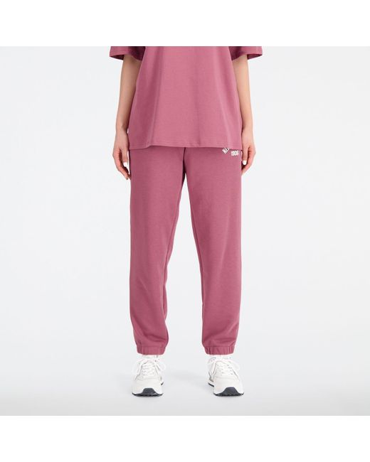 New Balance Pink Essentials Varsity Fleece Pant In Red Cotton