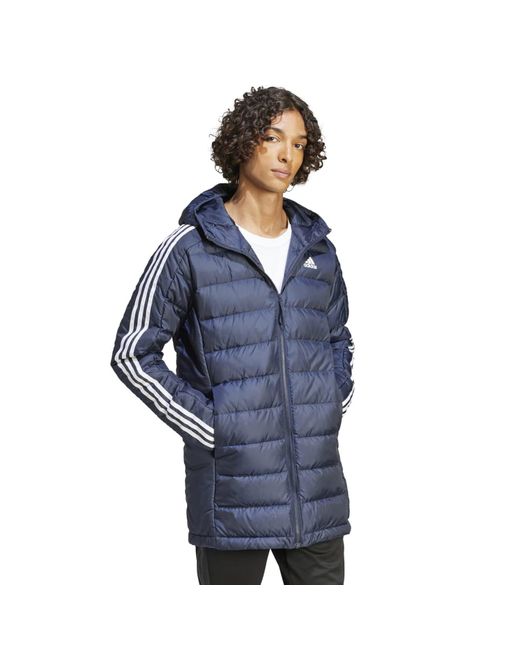 Adidas Blue Essentials 3-stripes Light Down Hooded Jacket for men