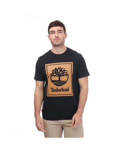Timberland Black Front Stack Logo T-shirt for men