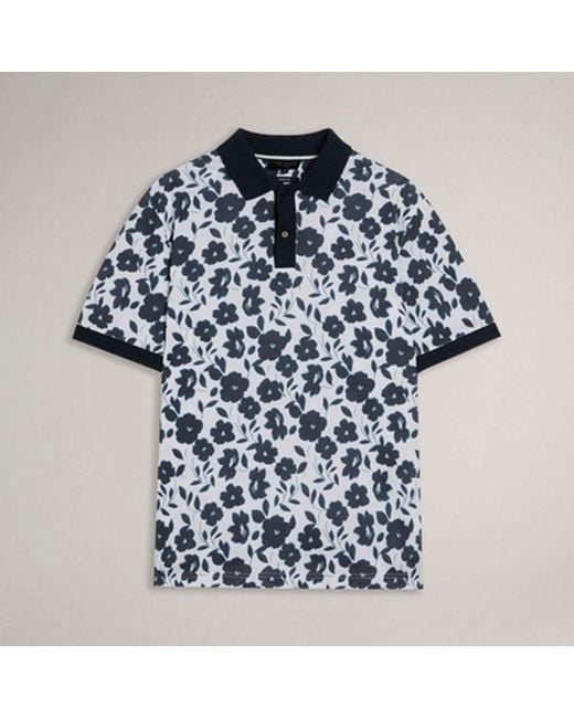 Ted Baker Black Baskets Floral Allover Print Polo for men