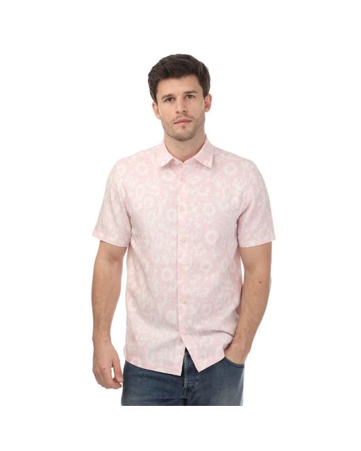 Ted Baker Pink Flaisby Linen Blend Floral Print Shirt for men