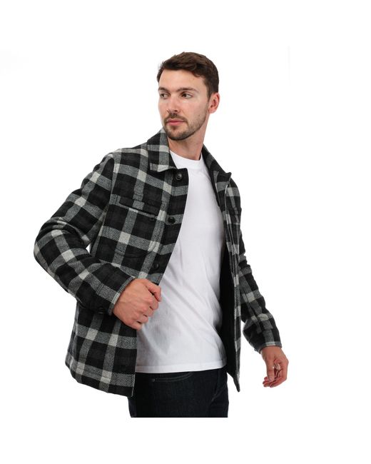 Ted Baker Black Incline Checked Wool Wadded Overshirt for men